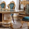 Casa Padrino Luxus Barock Esszimmerstuhl Set Blau / Braun / Gold - Handgefertigtes Küchen Stühle 6er Set mit elegantem Muster - Barock Esszimmer Möbel - Edel & Prunkvoll