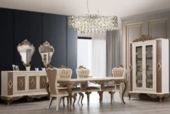 Casa Padrino Luxus Barock Esstisch Weiß / Braun / Gold - Edler Massivholz Esszimmertisch - Barock Esszimmer Möbel - Edel & Prunkvoll