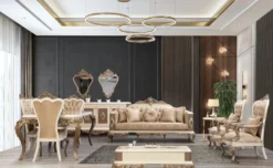 Casa Padrino Luxus Barock Esstisch Weiß / Braun / Gold - Edler Massivholz Esszimmertisch - Barock Esszimmer Möbel - Edel & Prunkvoll