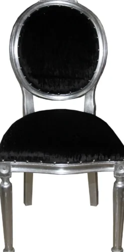 Casa Padrino Luxus Barock Esszimmer Set Medaillon Schwarz / Silber 50 x 52 x H. 99 cm - 4 handgefertigte Esszimmerstühle - Barock Esszimmermöbel
