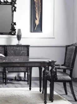 Casa Padrino Luxus Barock Esstisch Grau / Schwarz - Handgefertigter Massivholz Esszimmertisch - Luxus Esszimmer Möbel im Barockstil - Barock Möbel - Barock Einrichtung