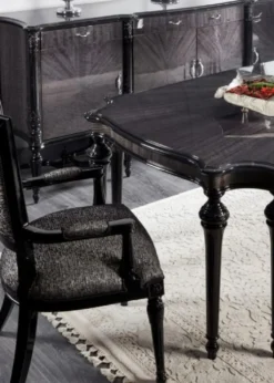 Casa Padrino Luxus Barock Esstisch Grau / Schwarz - Handgefertigter Massivholz Esszimmertisch - Luxus Esszimmer Möbel im Barockstil - Barock Möbel - Barock Einrichtung
