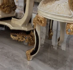 Casa Padrino Luxus Barock Esszimmerstuhl 6er Set Weiß / Creme / Beige / Schwarz / Gold - Barockstil Küchenstühle mit Muster - Luxus Esszimmer Möbel im Barockstil - Barock Esszimmer Möbel