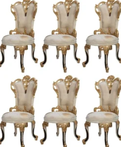 Casa Padrino Luxus Barock Esszimmerstuhl 6er Set Weiß / Creme / Beige / Schwarz / Gold - Barockstil Küchenstühle mit Muster - Luxus Esszimmer Möbel im Barockstil - Barock Esszimmer Möbel