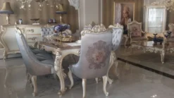 Casa Padrino Luxus Barock Esstisch Silber / Creme / Gold - Handgefertigter Massivholz Esszimmertisch - Möbel im Barockstil - Edel & Prunkvoll