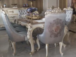 Casa Padrino Luxus Barock Esstisch Silber / Creme / Gold - Handgefertigter Massivholz Esszimmertisch - Möbel im Barockstil - Edel & Prunkvoll