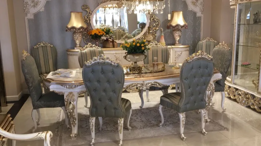 Casa Padrino Luxus Barock Esszimmer Set - 1 Esstisch & 8 Esszimmerstühle - Barock Esszimmermöbel - Luxus Qualität - Edel & Prunkvoll
