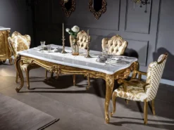 Casa Padrino Luxus Barock Esszimmerstuhl Set Weiß / Gold - 6 handgefertigte Küchen Stühle mit Armlehnen und elegantem Muster - Barock Esszimmer Möbel - Edel & Prunkvoll