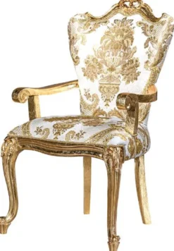 Casa Padrino Luxus Barock Esszimmerstuhl Set Weiß / Gold - 6 handgefertigte Küchen Stühle mit Armlehnen und elegantem Muster - Barock Esszimmer Möbel - Edel & Prunkvoll