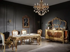 Casa Padrino Luxus Barock Esszimmer Stuhl Set Weiß / Gold / Braun / Gold 57 x 54 x H. 115 cm - Edles Küchen Stühle 6er Set im Barockstil - Barock Esszimmer Möbel
