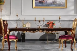 Casa Padrino Luxus Barock Esstisch Dunkelbraun / Gold 238 x 118 x H. 81 cm - Prunkvoller Küchentisch - Massivholz Esszimmertisch - Barock Esszimmer Möbel