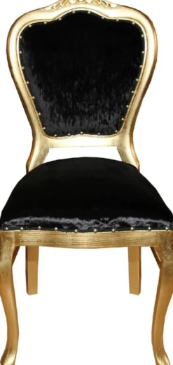Casa Padrino Luxus Barock Esszimmer Set Schwarz / Gold 45 x 46 x H. 99 cm - 6 handgefertigte Esszimmerstühle - Barock Esszimmermöbel