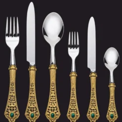 Casa Padrino Luxus Barock Essbesteck 6er Set Gold / Grün / Silber - Hotel & Restaurant Accessoires - Made in Italy
