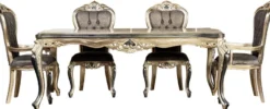 Casa Padrino Luxus Barock Esszimmer Set Lila / Antik Gold / Schwarz - 1 Barock Esstisch & 6 Barock Esszimmerstühle - Luxus Esszimmer Möbel im Barockstil - Prunkvolle Barock Esszimmer Möbel