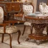 Casa Padrino Luxus Barock Esszimmer Set Braun / Gold / Bronze - 1 Barock Esstisch & 6 Barock Esszimmerstühle - Barock Esszimmer Möbel - Luxus Möbel im Barockstil - Edel & Prunkvoll
