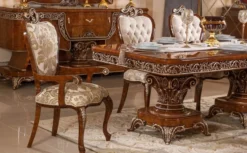 Casa Padrino Luxus Barock Esszimmer Set Braun / Gold / Bronze - 1 Barock Esstisch & 6 Barock Esszimmerstühle - Barock Esszimmer Möbel - Luxus Möbel im Barockstil - Edel & Prunkvoll