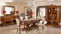 Casa Padrino Luxus Barock Esszimmer Set Braun / Gold / Bronze - 1 Barock Esstisch & 6 Barock Esszimmerstühle - Barock Esszimmer Möbel - Luxus Möbel im Barockstil - Edel & Prunkvoll