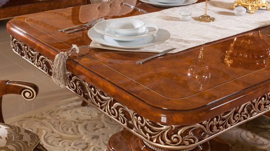 Casa Padrino Luxus Barock Esszimmer Set Braun / Gold / Bronze - 1 Barock Esstisch & 6 Barock Esszimmerstühle - Barock Esszimmer Möbel - Luxus Möbel im Barockstil - Edel & Prunkvoll