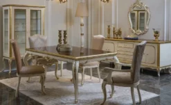 Casa Padrino Luxus Barock Esstisch Braun / Weiß / Gold - Handgefertigter Massivholz Küchentisch - Barock Esszimmer Möbel - Edel & Prunkvoll