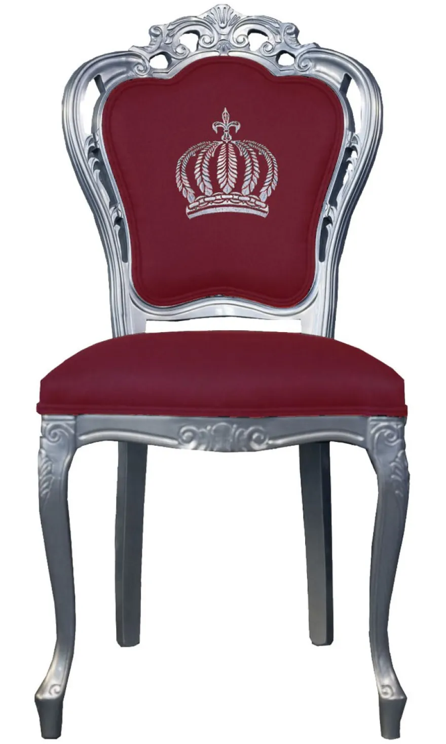Casa Padrino Luxus Barock Esszimmerstuhl Pompöös by Harald Glööckler Weinrot / Silber - 48 x 54 x 105 cm