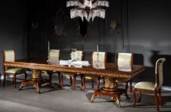 Casa Padrino Luxus Barock Esszimmer Set Braun / Gold - 1 Riesiger Barock Esstisch & 14 Barock Esszimmerstühle - Barock Esszimmer Möbel - Luxus Möbel im Barockstil - Edel & Prunkvoll
