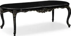 Casa Padrino Luxus Barock Esszimmer Set Creme / Schwarz / Gold - 1 Barock Esstisch & 8 Barock Esszimmerstühle - Luxus Esszimmer Möbel im Barockstil - Prunkvolle Barock Esszimmer Möbel