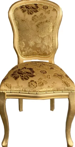 Casa Padrino Luxus Barock Esszimmer Stuhl Set mit elegantem Muster Gold 50 x 60 x H. 104 cm - Küchen Stühle 6er Set - Barock Esszimmer Möbel