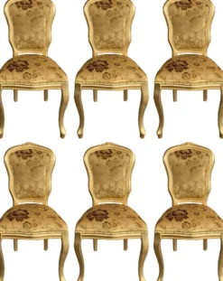 Casa Padrino Luxus Barock Esszimmer Stuhl Set mit elegantem Muster Gold 50 x 60 x H. 104 cm - Küchen Stühle 6er Set - Barock Esszimmer Möbel