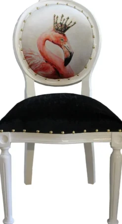 Casa Padrino Luxus Barock Esszimmer Set Flamingo mit Krone Grün / Weiß / Gold 48 x 50 x H. 98 cm - 6 handgefertigte Esszimmerstühle mit Bling Bling Glitzersteinen - Barock Esszimmermöbel