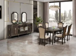 Casa Padrino Luxus Barock Esszimmer Stuhl 8er Set Hellbraun - Barock Möbel