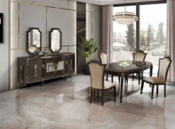 Casa Padrino Luxus Barock Esszimmer Stuhl 8er Set Hellbraun - Barock Möbel
