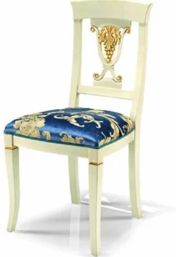 Casa Padrino Luxus Barock Esszimmer Stuhl Blau / Elfenbein / Gold - Made in Italy