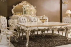 Casa Padrino Luxus Barock Esstisch Cremefarben / Gold - Prunkvoller Massivholz Esszimmertisch im Barockstil - Prunkvolle Barock Esszimmer Möbel