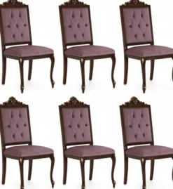 Casa Padrino Luxus Barock Esszimmerstuhl Set Lila / Dunkelbraun / Gold - Handgefertigtes Küchen Stühle 6er Set - Barock Esszimmer Möbel - Luxus Qualität - Made in Italy
