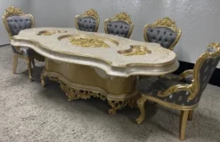 Casa Padrino Luxus Barock Esstisch Mehrfarbig / Gold - Prunkvoller Massivholz Esszimmertisch im Barockstil - Barock Esszimmer Möbel - Luxus Esszimmer Möbel im Barockstil - Edel & Prunkvoll