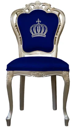 Casa Padrino Luxus Barock Esszimmerstuhl Pompöös von Harald Glööckler Blau / Gold - 48 x 54 x 105 cm