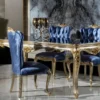 Casa Padrino Luxus Barock Esszimmer Set Blau / Silber / Gold - 1 Esstisch & 6 Esszimmerstühle - Barock Esszimmer Möbel - Edel & Prunkvoll