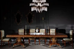 Casa Padrino Luxus Barock Esstisch Braun / Gold 350 x 120 x H. 80 cm - Massivholz Esszimmertisch - Esszimmer Möbel im Barockstil - Edel & Prunkvoll