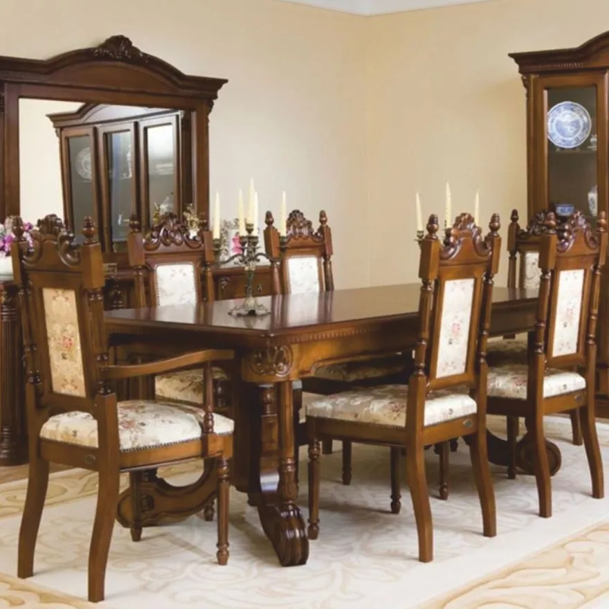 Casa Padrino Luxus Barock Esszimmer Set Braun / Creme - 1 Ausziehbarer Esstisch & 6 Stühle