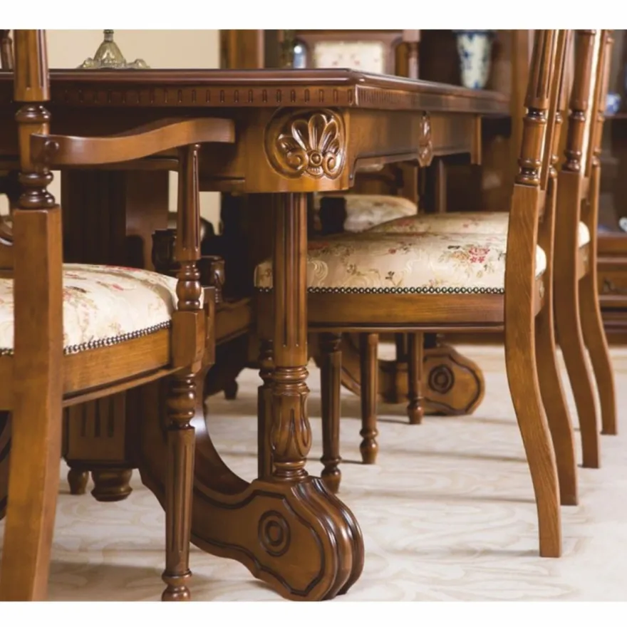 Casa Padrino Luxus Barock Esszimmer Set Braun / Creme - 1 Ausziehbarer Esstisch & 6 Stühle