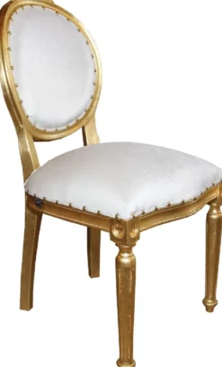 Casa Padrino Luxus Barock Esszimmer Set Medaillon Weiß / Gold 50 x 52 x H. 99 cm - 4 handgefertigte Esszimmerstühle - Barock Esszimmermöbel