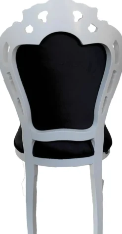 Casa Padrino Luxus Barock Esszimmerstuhl Schwarz / Weiß - Handgefertigter Massivholz Stuhl mit edlem Samtstoff - Barockstil Küchenstuhl - Barock Esszimmer Möbel