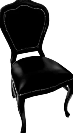 Casa Padrino Luxus Barock Esszimmer Set Schwarz / Schwarz 45 x 47 x H. 99 cm - 4 handgefertigte Massivholz Esszimmerstühle mit Echtleder - Barock Esszimmermöbel