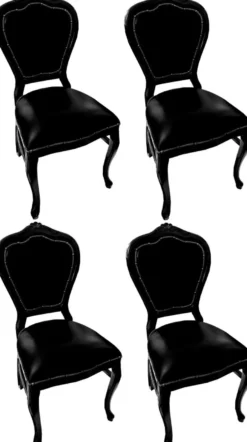 Casa Padrino Luxus Barock Esszimmer Set Schwarz / Schwarz 45 x 47 x H. 99 cm - 4 handgefertigte Massivholz Esszimmerstühle mit Echtleder - Barock Esszimmermöbel