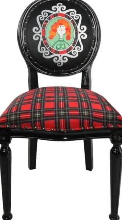 Casa Padrino Luxus Barock Esszimmer Set Schottland Frau Mehrfarbig / Schwarz 48 x 50 x H. 98 cm - 6 handgefertigte Esszimmerstühle - Barock Esszimmermöbel