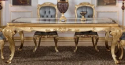 Casa Padrino Luxus Barock Esstisch Weiß / Braun / Gold - Prunkvoller Massivholz Esszimmertisch im Barockstil - Prunkvolle Barock Esszimmer Möbel