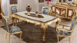 Casa Padrino Luxus Barock Esstisch Weiß / Braun / Gold - Prunkvoller Massivholz Esszimmertisch im Barockstil - Prunkvolle Barock Esszimmer Möbel