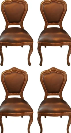 Casa Padrino Luxus Barock Esszimmer Set Braun / Braun 45 x 47 x H. 99 cm - 4 handgefertigte Massivholz Esszimmerstühle mit Echtleder - Barock Esszimmermöbel