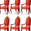 Casa Padrino Luxus Barock Esszimmerstuhl Set Rot / Gold - Prunkvolles Barock Esszimmer Stühle 6er Set mit Armlehnen - Barock Esszimmer Möbel - Luxus Qualität - Made in Italy