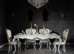 Casa Padrino Luxus Barock Esszimmer Stuhl Set Gold / Antik Weiß / Gold 57 x 65 x H. 113 cm - Küchen Stühle 6er Set - Barock Esszimmer Möbel - Edel & Prunkvoll